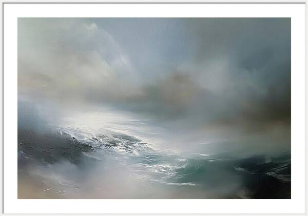 Abstract seascape painting capturing powerful ocean waves