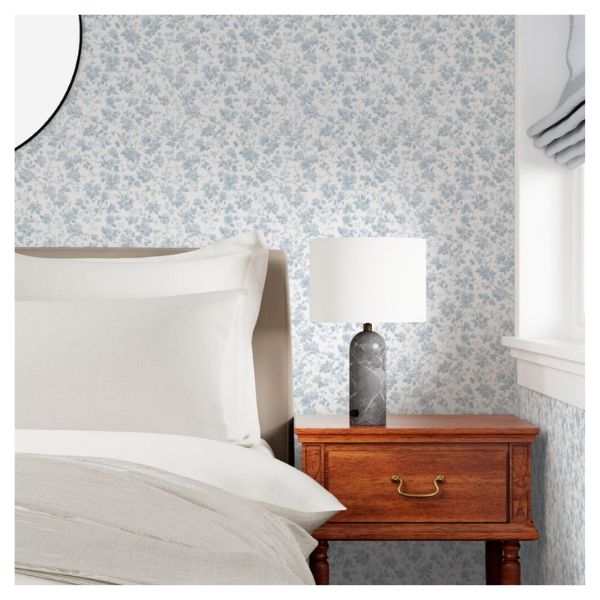 Wallpaper in Wendlington - Engraved Rose Tangle In Cottage Soft Blue Quintessential Home