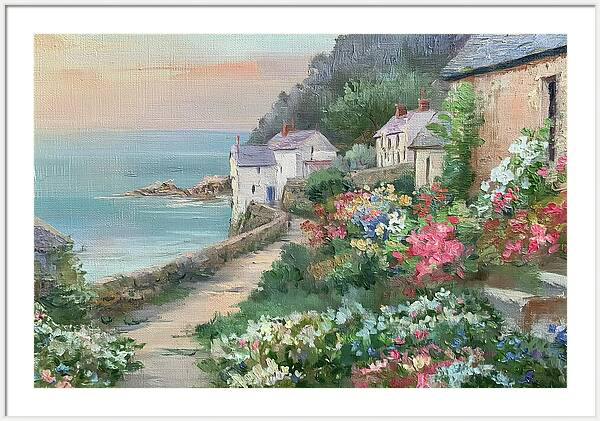 Coastal village houses lining a path along the sea cliff