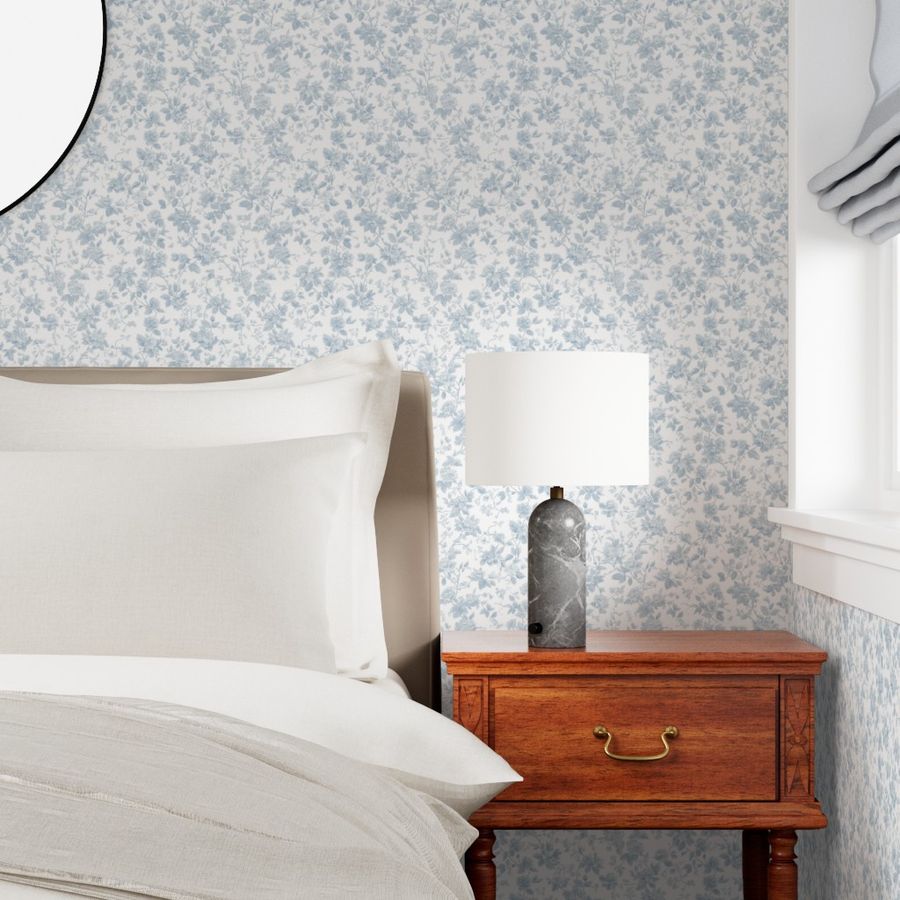 Wallpaper in Wendlington - Rose Tangle In Cottage Soft Blue Quintessential Home