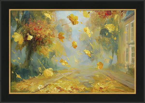 Autumn leaves falling on a street with trees and a building Quintessential Home