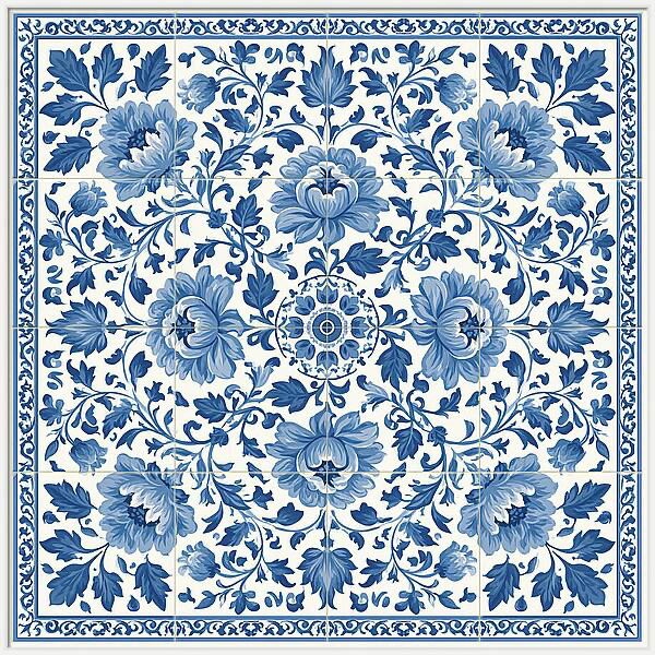 Blue ceramic tiles creating a seamless azulejo pattern Quintessential Home