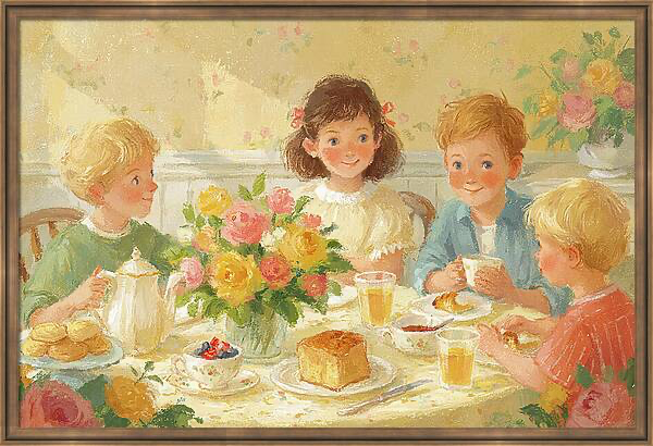 Children enjoying a bright family tea party with flowers Quintessential Home