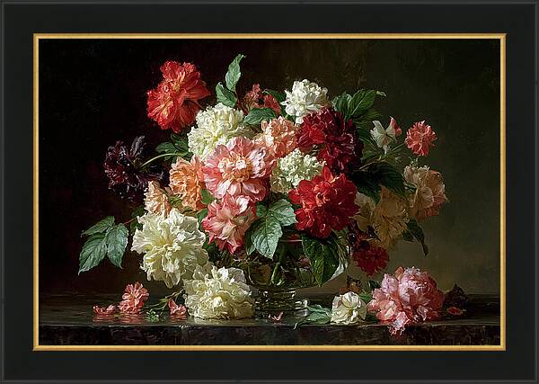 Oil painting presenting a vibrant floral bouquet in a glass vase Quintessential Home
