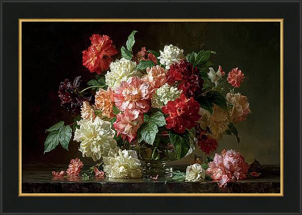 Oil painting presenting a vibrant floral bouquet in a glass vase Quintessential Home