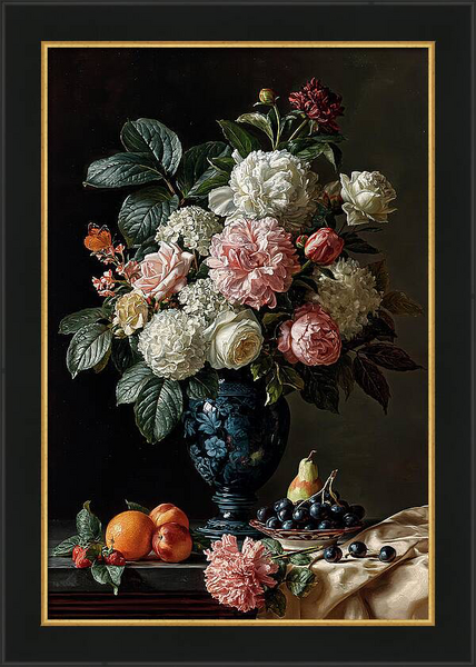 Opulent floral still life painting depicting a vibrant bouquet Quintessential Home