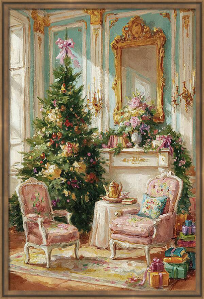 Ornate living room decorated for Christmas Quintessential Home