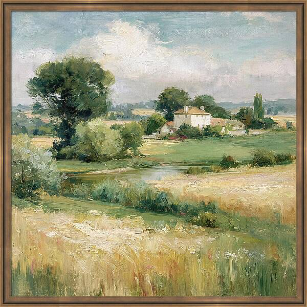 Peaceful countryside landscape painting with a river flowing Quintessential Home