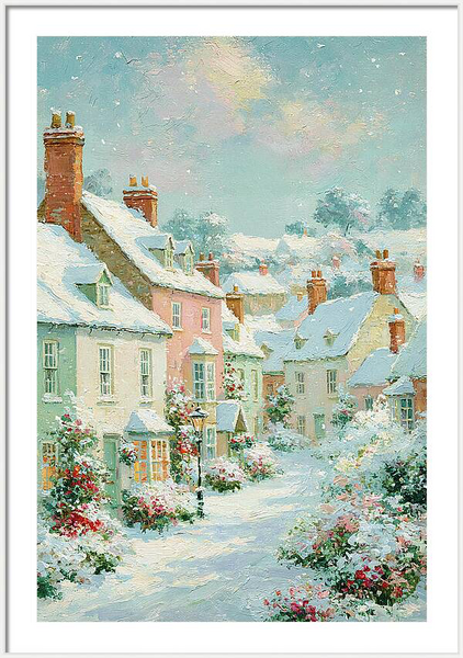 Snow falling gently on a quaint village street Quintessential Home