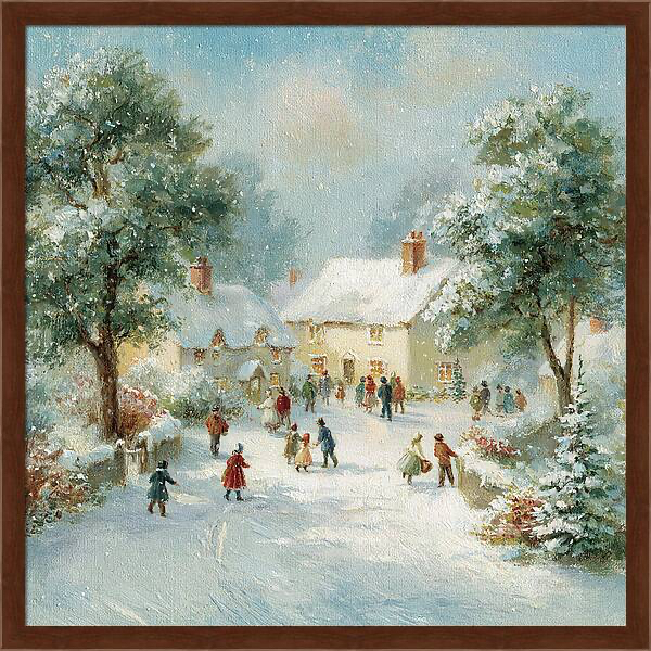 Winter village scene depicting people enjoying a festive day Quintessential Home