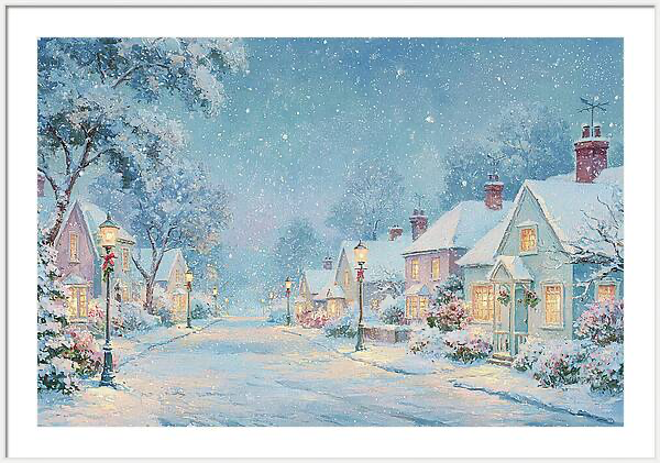 Winter wonderland village painting with cozy houses Quintessential Home